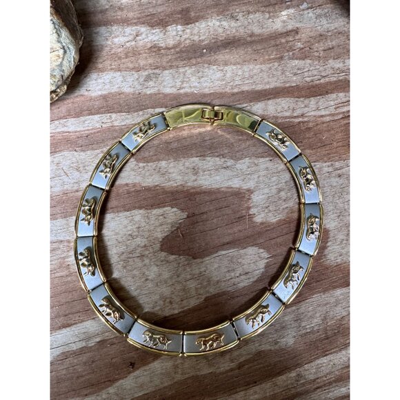 Gold & Silver Panther Link Collar Necklace With Hinged Clasp - Picture 3 of 7